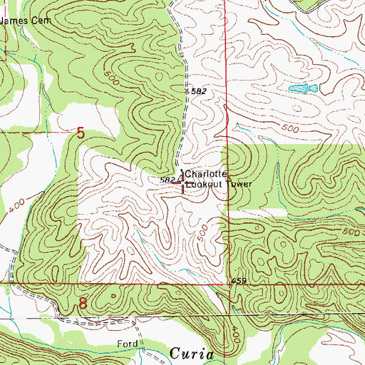 Topographic Map of Charlotte Lookout Tower, AR