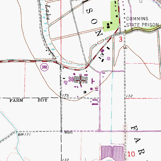 Topographic Map of Arkansas Department of Corrections Cummins Unit, AR