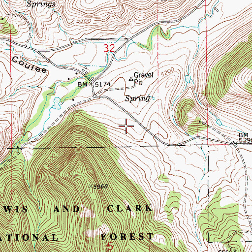 Topographic Map of 15N11E32DC__01 Spring, MT