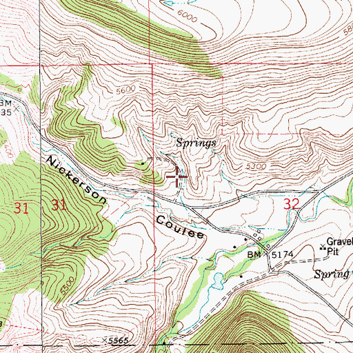 Topographic Map of 15N11E32BC__01 Spring, MT