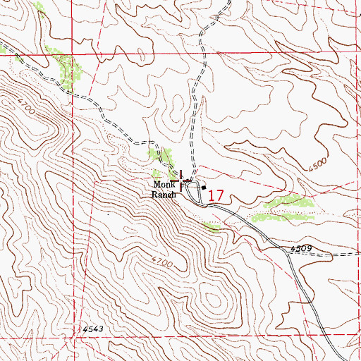 Topographic Map of Monk Ranch, AZ