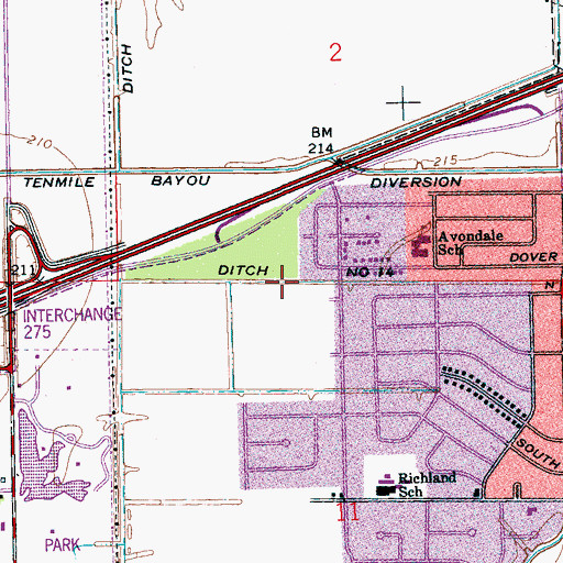 Topographic Map of Ditch Number 14, AR