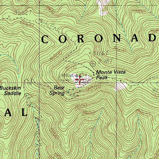 Topographic Map of Monte Vista Peak, AZ