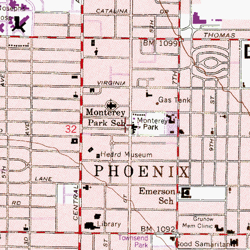 Topographic Map of Monterey Park School, AZ