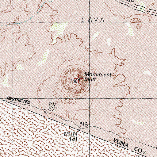 Topographic Map of Monument Bluff, AZ