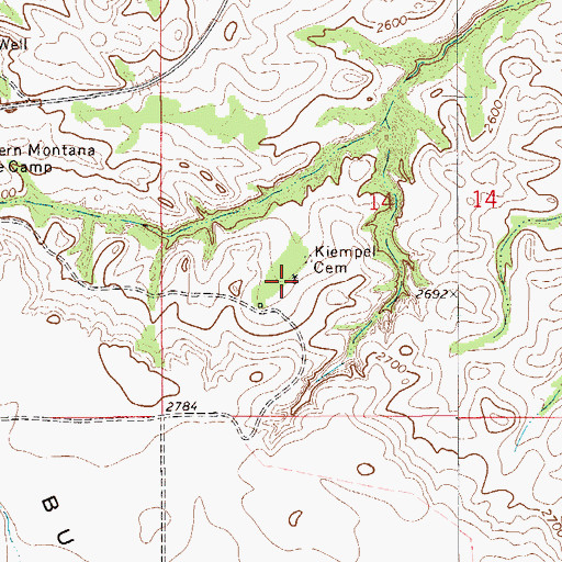 Topographic Map of 21N54E14CACB01 Well, MT