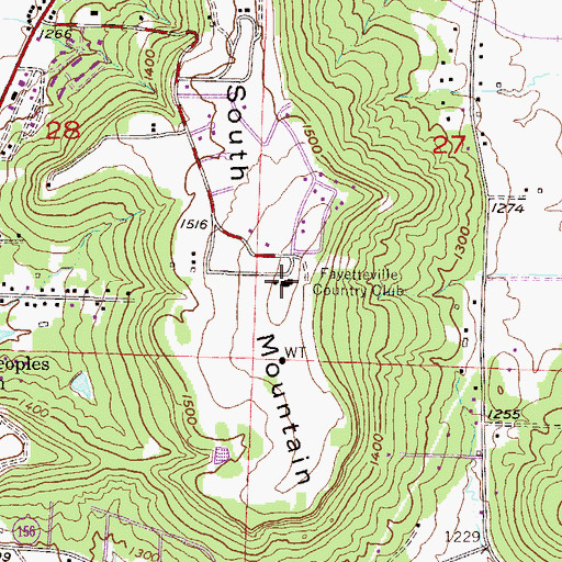 Topographic Map of Fayetteville Country Club, AR