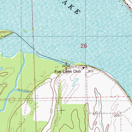 Topographic Map of Five Lakes Club, AR