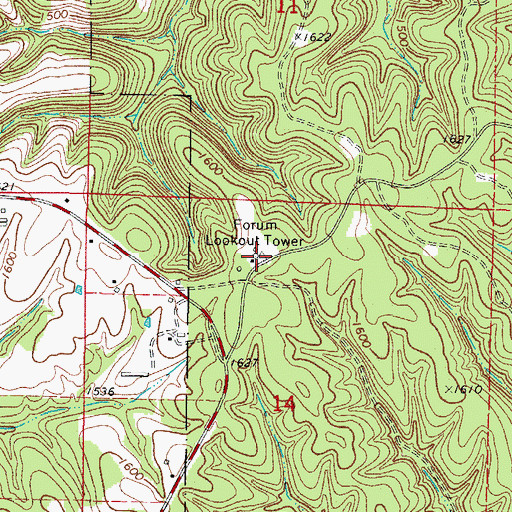 Topographic Map of Forum Lookout Tower, AR