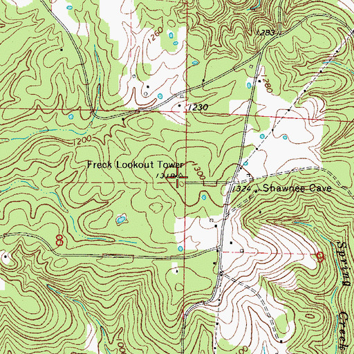 Topographic Map of Freck Lookout Tower, AR