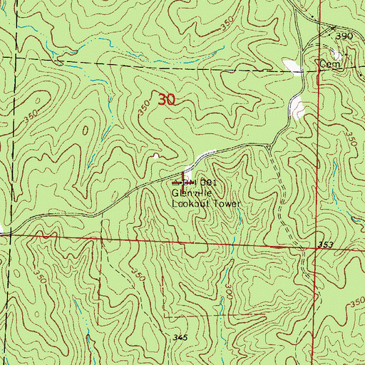 Topographic Map of Glenville Lookout Tower, AR