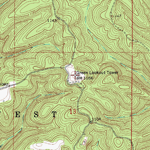 Topographic Map of Green Lookout Tower, AR