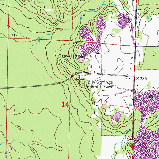 Topographic Map of Holly Spring Lookout Tower, AR