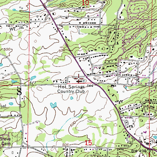 Topographic Map of Hot Springs Country Club, AR