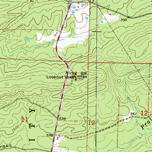Topographic Map of Kirby Lookout Tower, AR