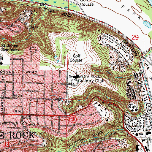 Topographic Map of Little Rock Country Club, AR