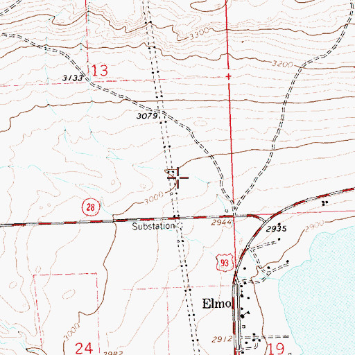 Topographic Map of 24N22W13DDB_01 Well, MT