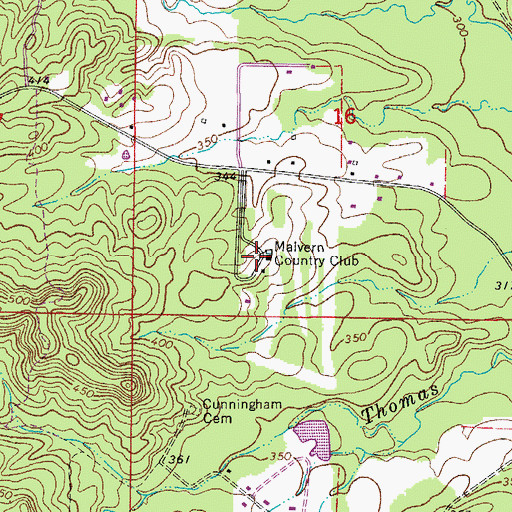 Topographic Map of Malvern Country Club, AR
