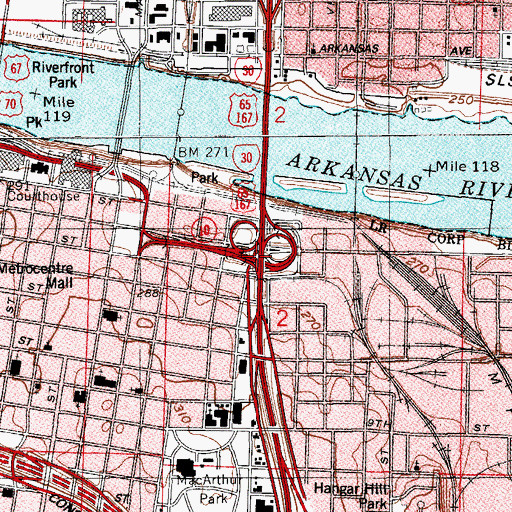 Topographic Map of Markham Street Interchange, AR