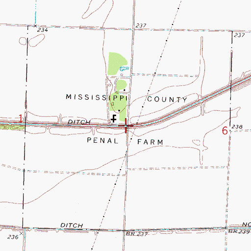 Topographic Map of Mississippi County Penal Farm, AR
