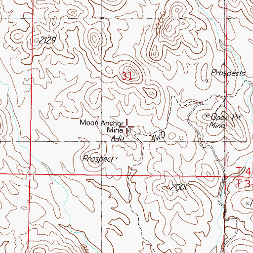Topographic Map of Moon Anchor Mine, AZ