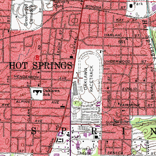 Topographic Map of Oaklawn Racetrack, AR