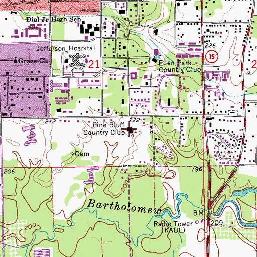 Topographic Map of Pine Bluff Country Club, AR