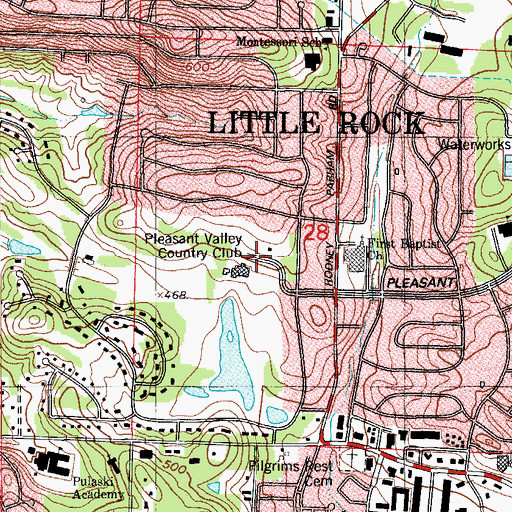 Topographic Map of Pleasant Valley Country Club, AR