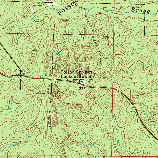 Topographic Map of Poison Springs Lookout Tower, AR