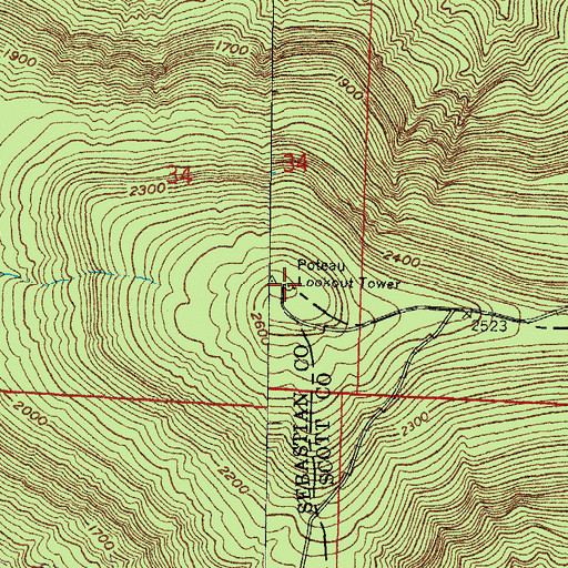 Topographic Map of Poteau Lookout Tower, AR
