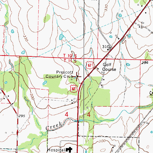 Topographic Map of Prescott Country Club, AR