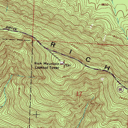 Topographic Map of Rich Mountain Lookout Tower, AR