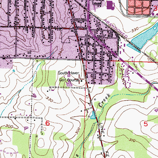 Topographic Map of South Haven Golf Course, AR