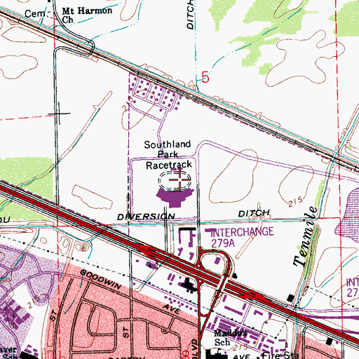 Topographic Map of Southland Park Racetrack, AR