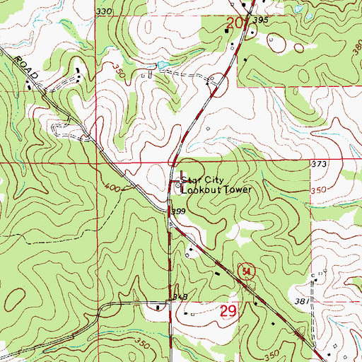 Topographic Map of Star City Lookout Tower, AR