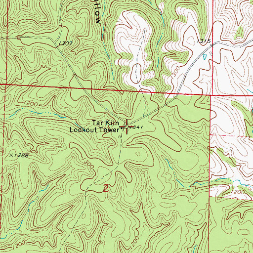 Topographic Map of Tar Kiln Lookout Tower, AR