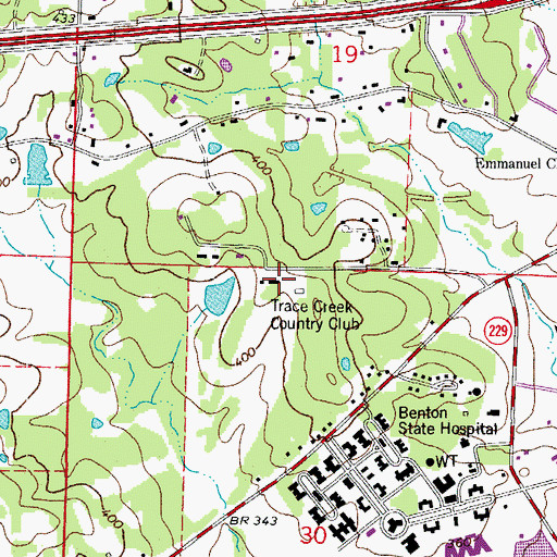 Topographic Map of Trace Creek Country Club, AR