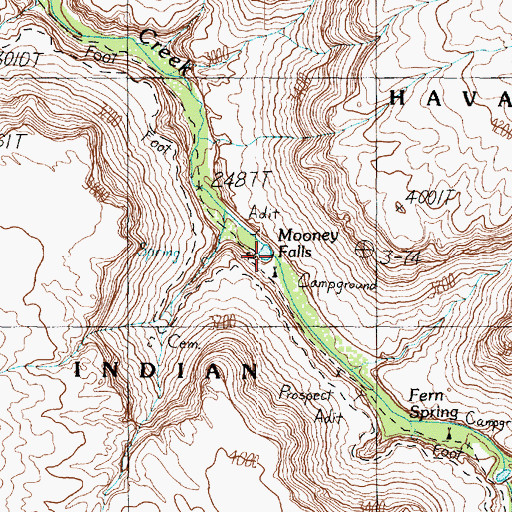 Topographic Map of Mooney Falls, AZ