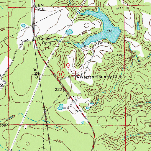 Topographic Map of Warren Country Club, AR