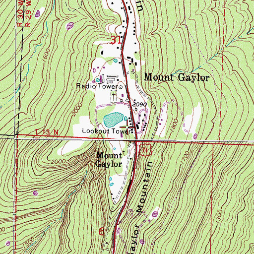 Topographic Map of Mount Gaylor Lookout Tower, AR