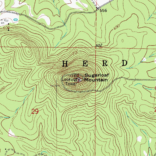 Topographic Map of Sugarloaf Mountain Lookout Tower, AR