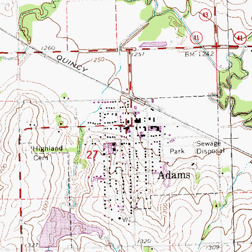 Topographic Map of Adams, NE