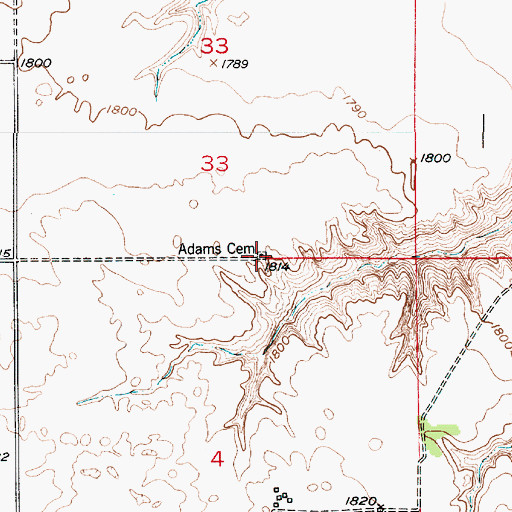 Topographic Map of Adams Cemetery, NE