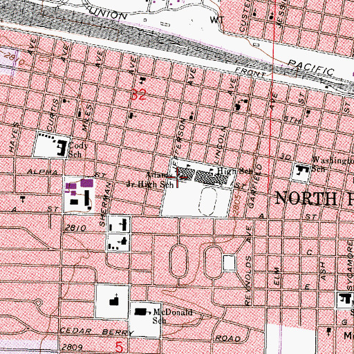 Topographic Map of Adams Middle School, NE
