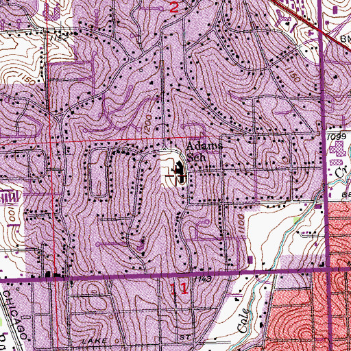 Topographic Map of Adams Elementary School, NE