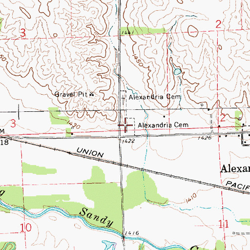 Topographic Map of Alexandria Cemetery, NE
