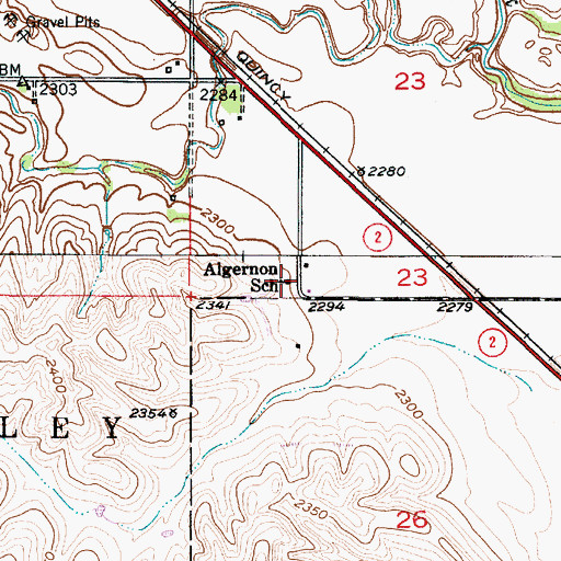 Topographic Map of Algernon School, NE