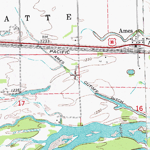 Topographic Map of Ames Cutoff Ditch, NE