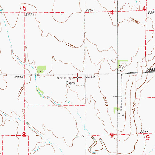Topographic Map of Antelope Cemetery, NE