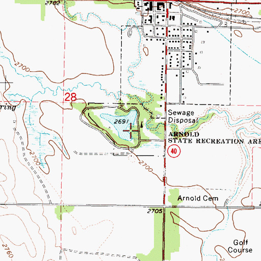 Topographic Map of Arnold Lake State Recreation Area, NE